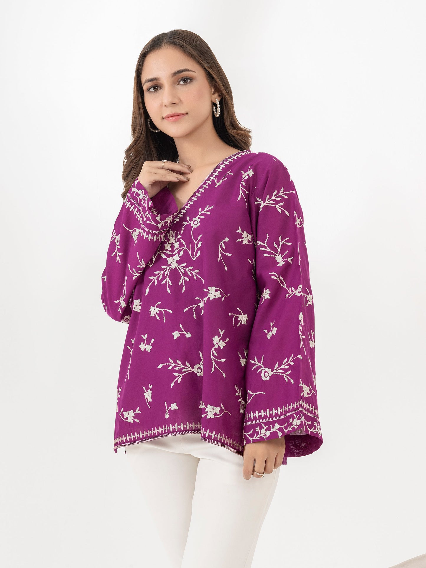 Cambric Kurti-Embroidered (Pret)