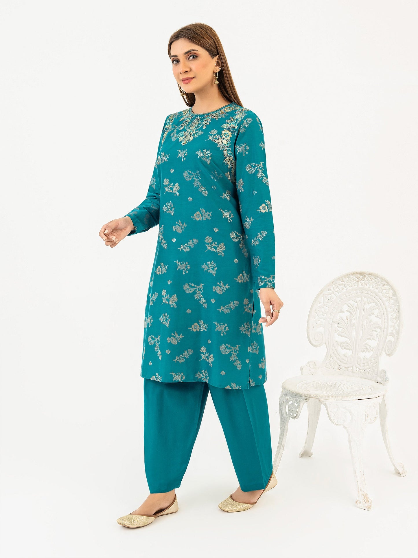 2 Piece Jacquard Suit-Embroidered(Pret)