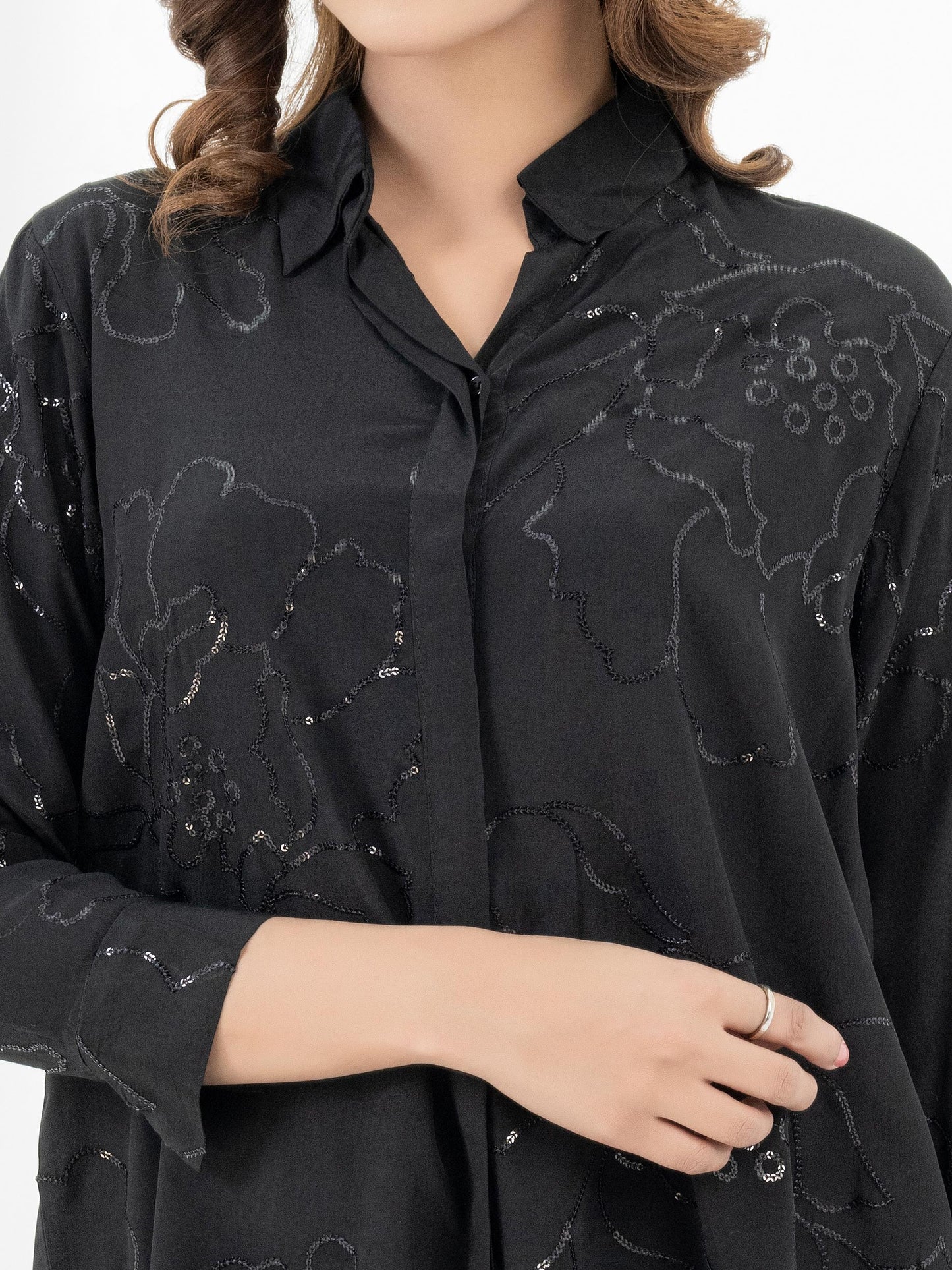 Embroidered Raw Silk Top