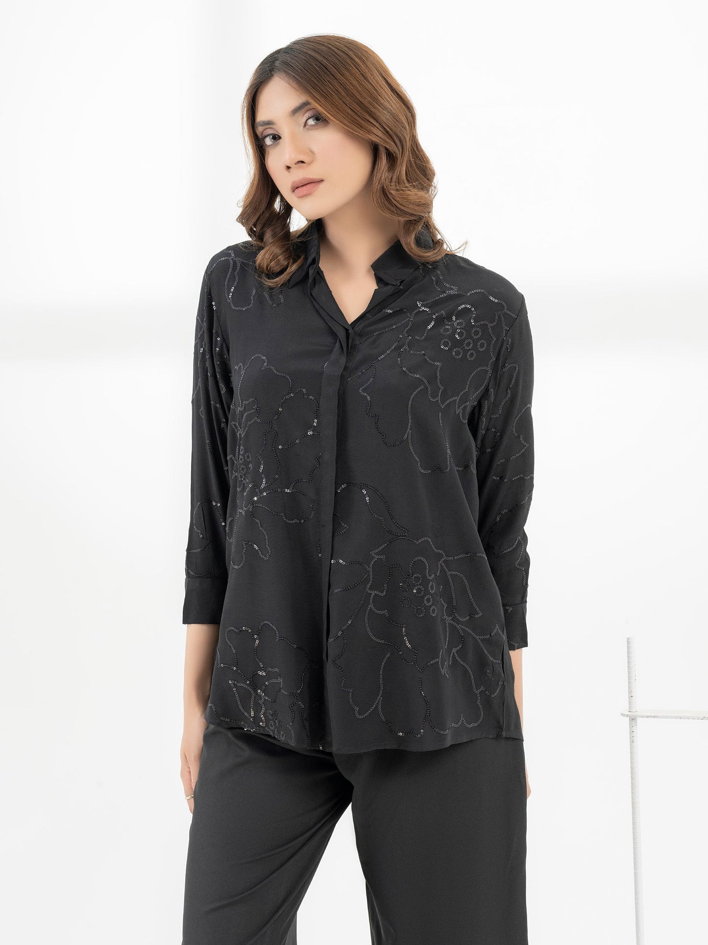 Embroidered Raw Silk Top