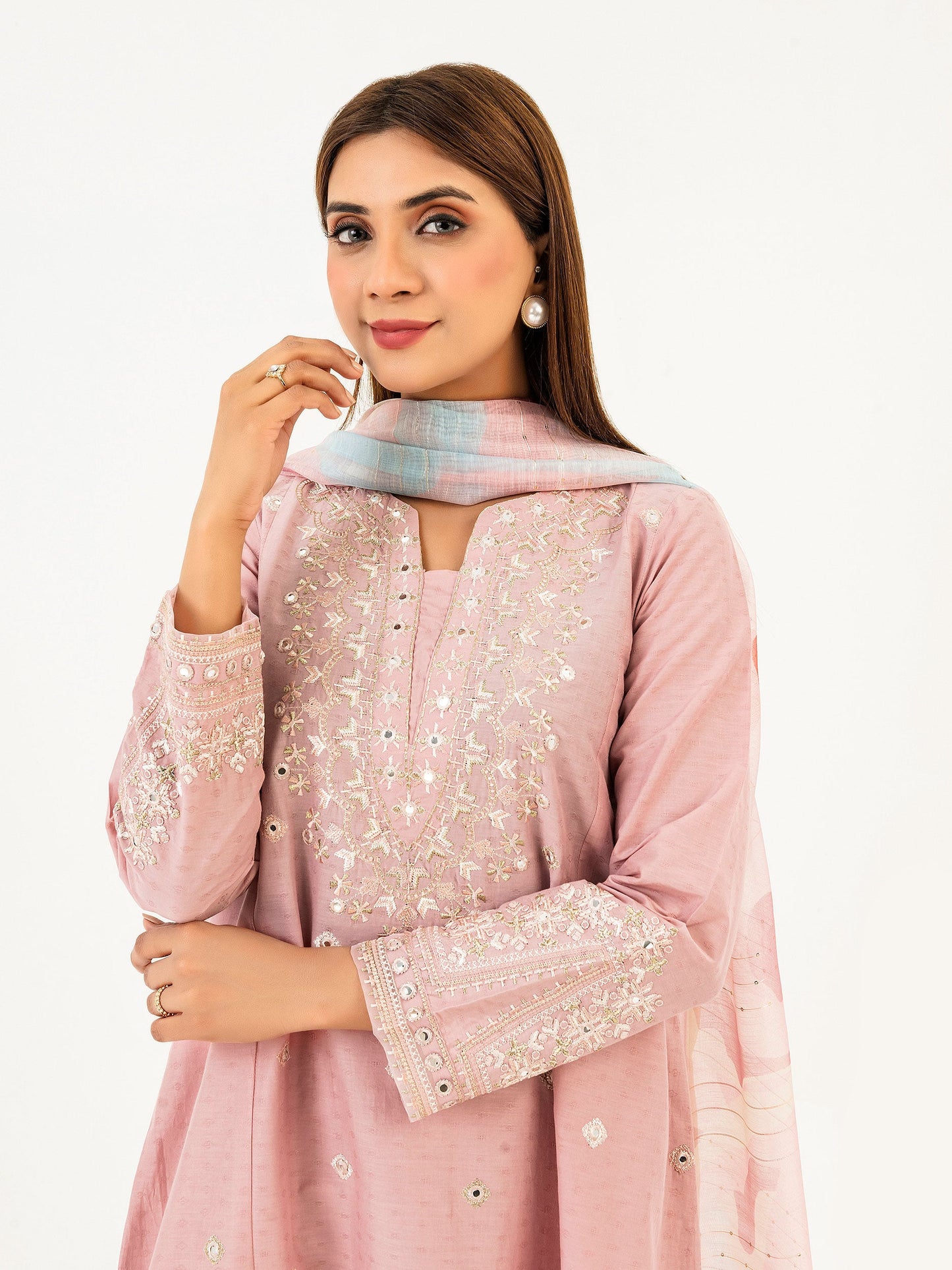 3 Piece Jacquard Suit-Embroidered (Pret)