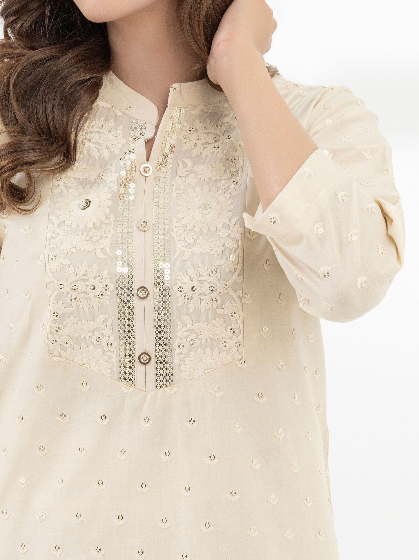 Cambric Kurti-Embroidered (Pret)