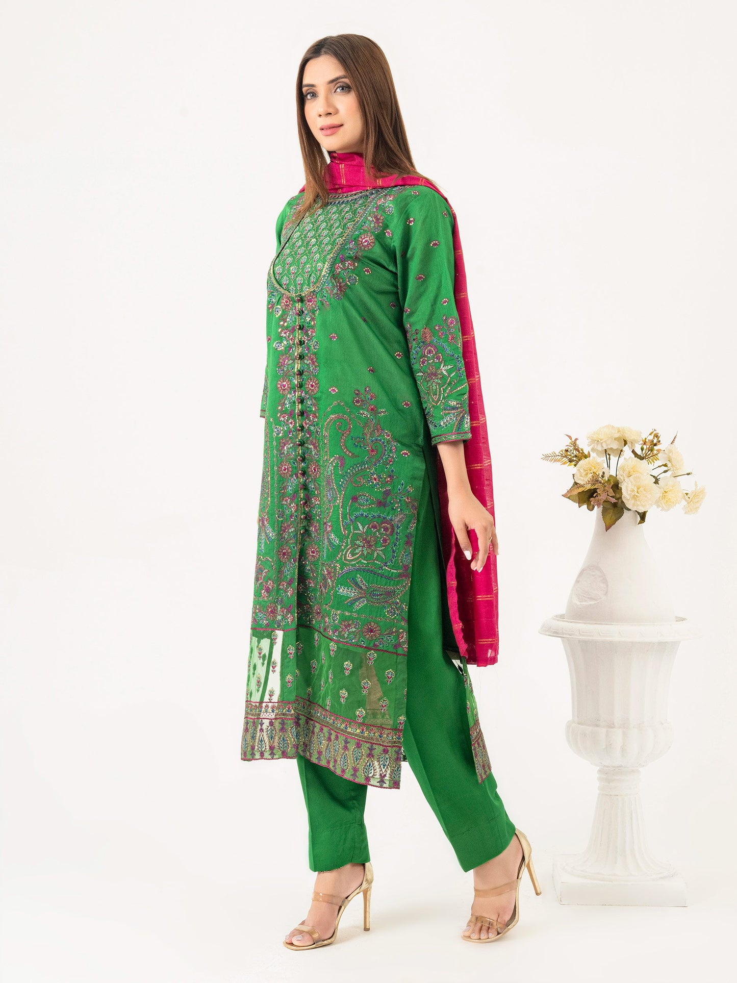 3 Piece Cotton Net Suit-Embroidered (Pret)