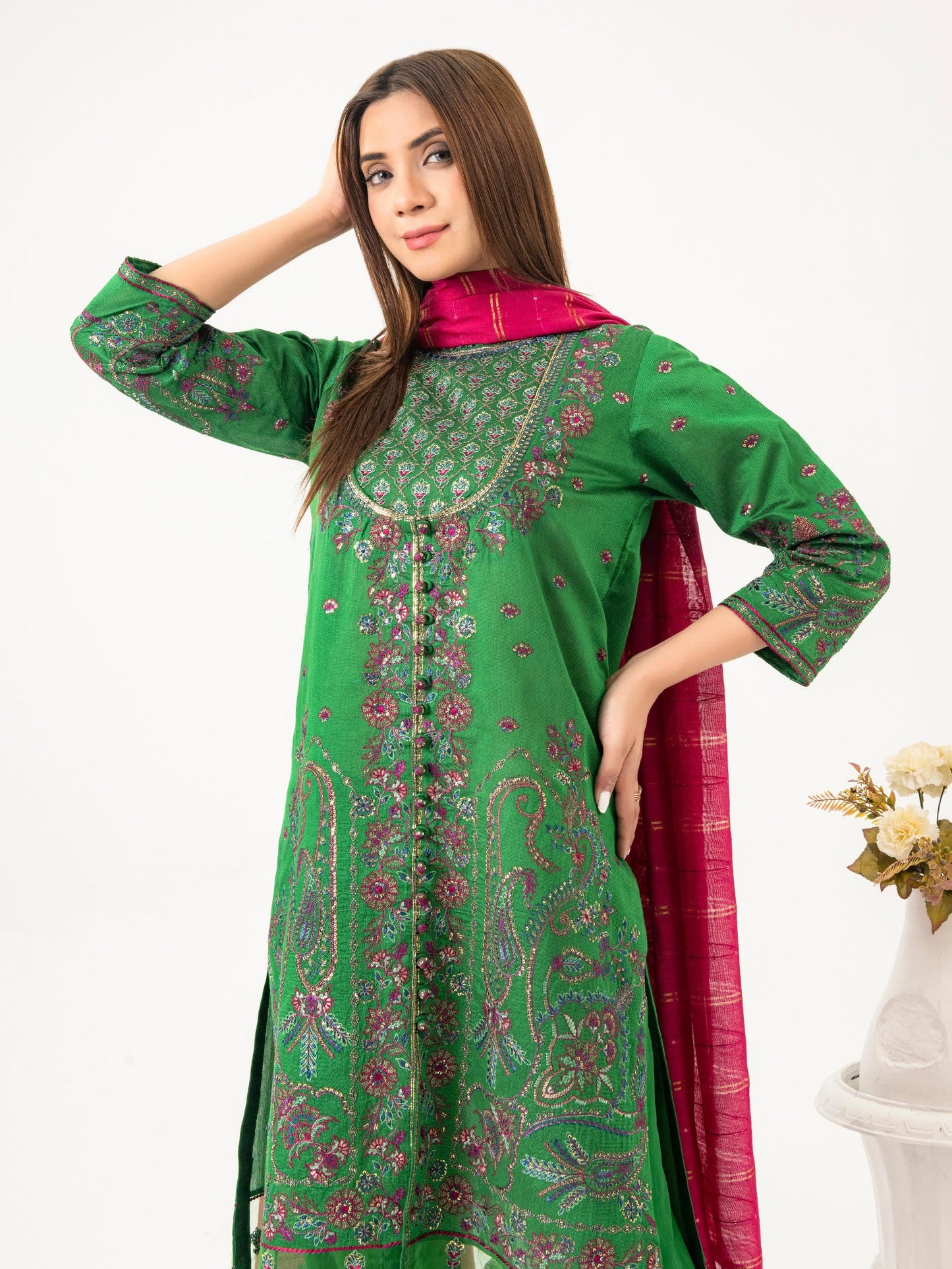 3 Piece Cotton Net Suit-Embroidered (Pret)