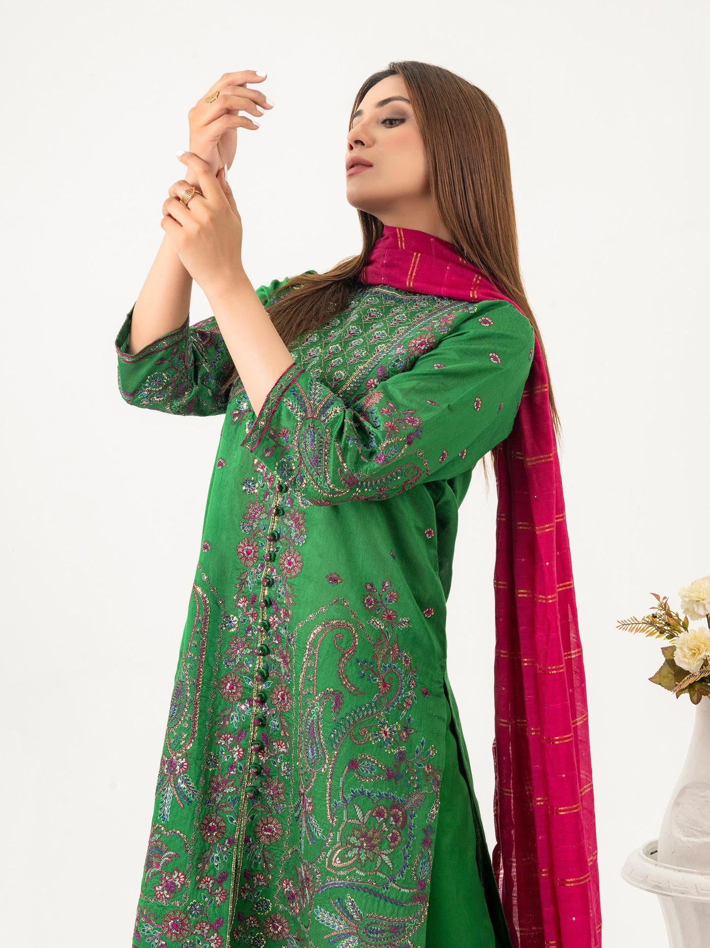 3 Piece Cotton Net Suit-Embroidered (Pret)