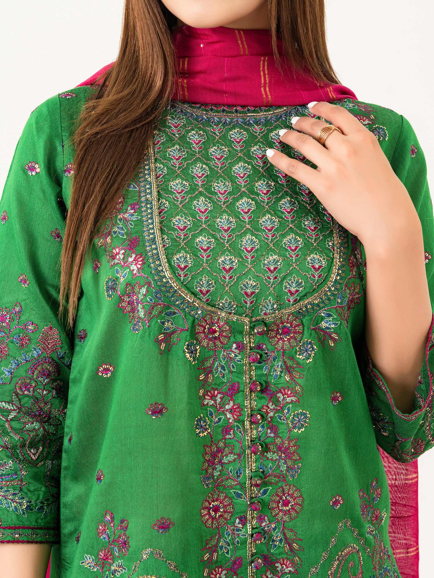 3 Piece Cotton Net Suit-Embroidered (Pret)