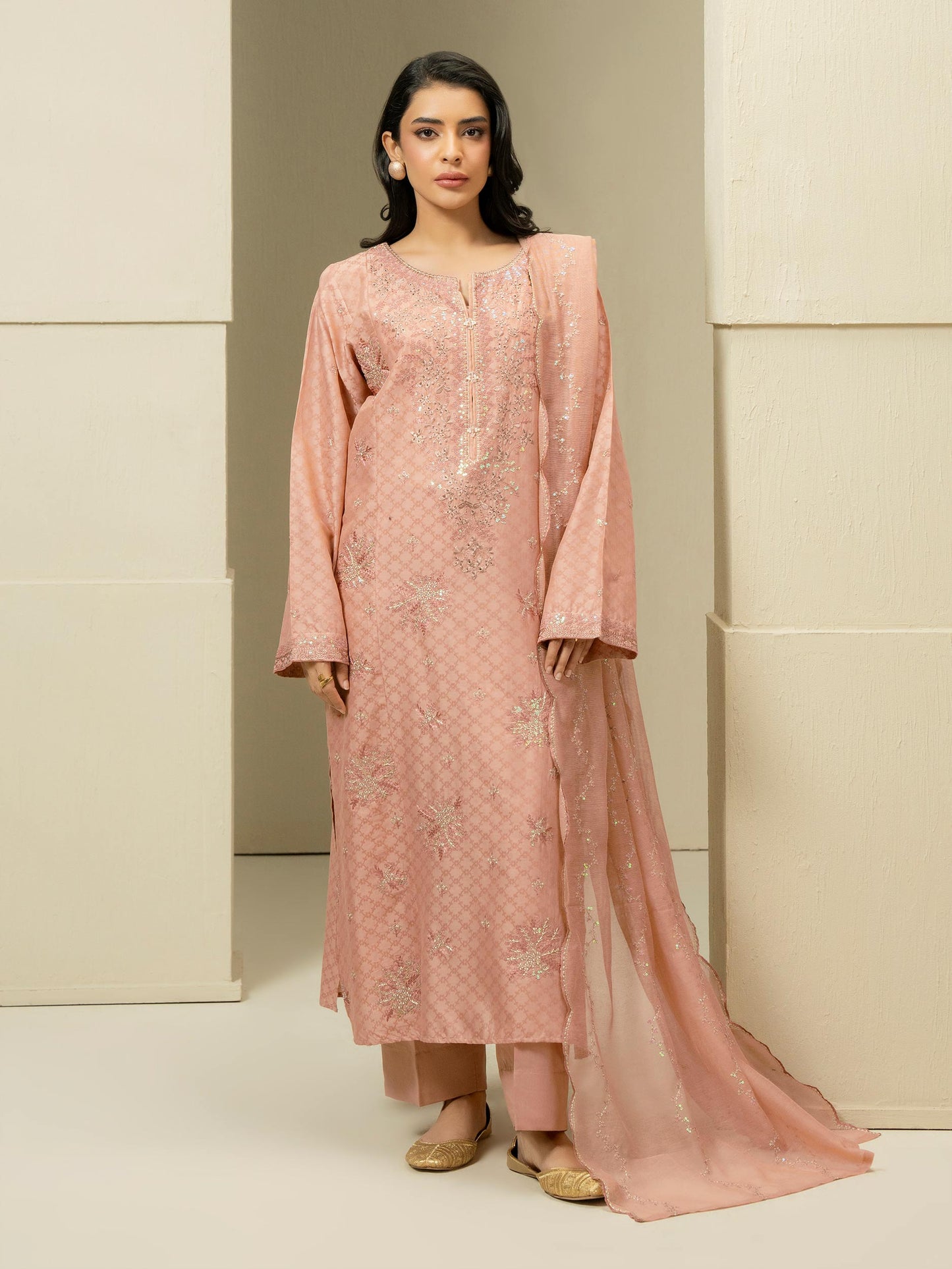 3 Piece Jacquard Suit-Embroidered (Pret)