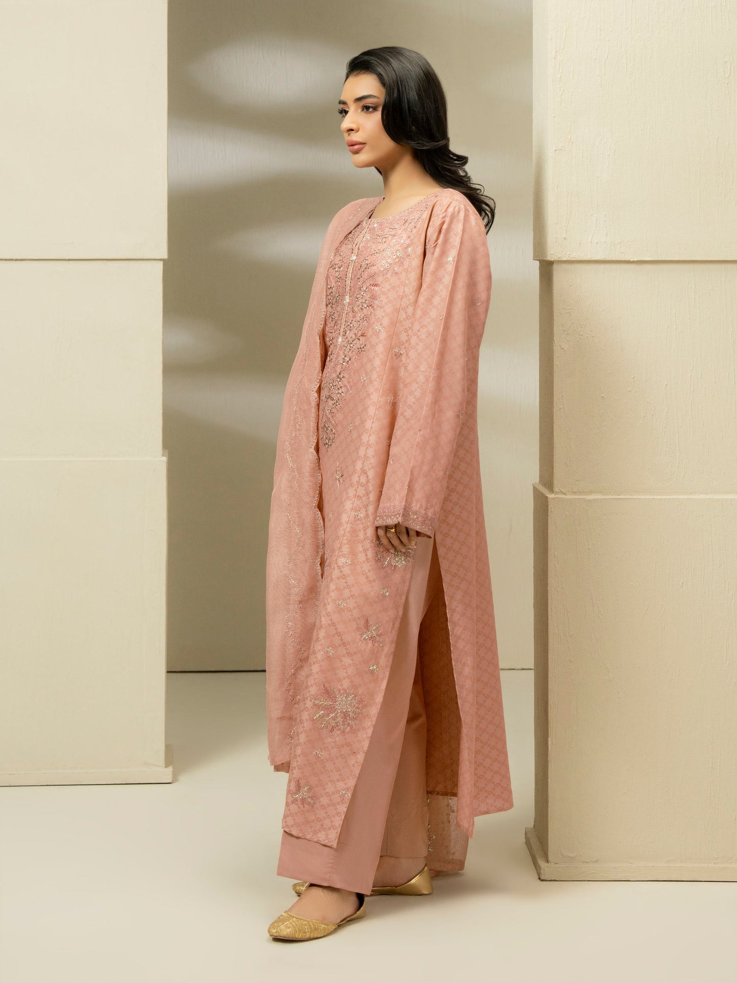 3 Piece Jacquard Suit-Embroidered (Pret)