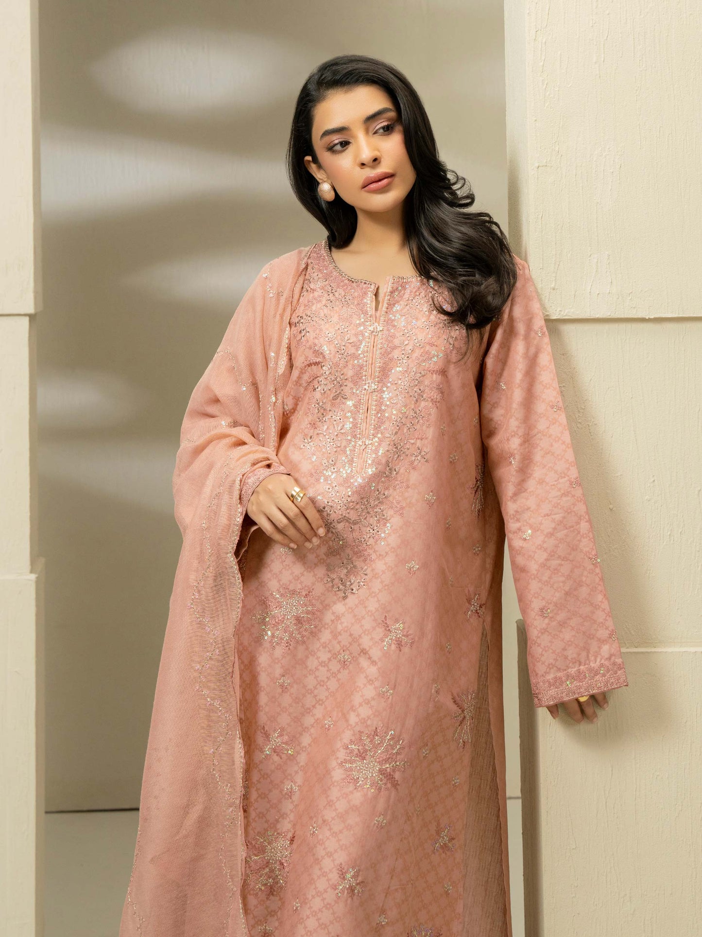 3 Piece Jacquard Suit-Embroidered (Pret)