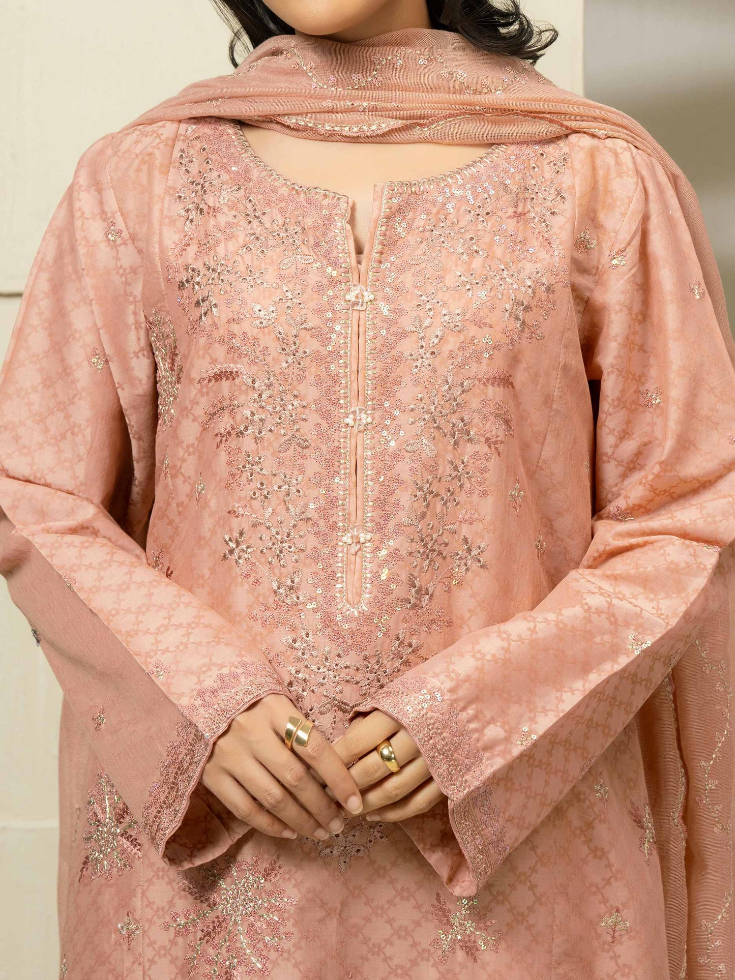3 Piece Jacquard Suit-Embroidered (Pret)