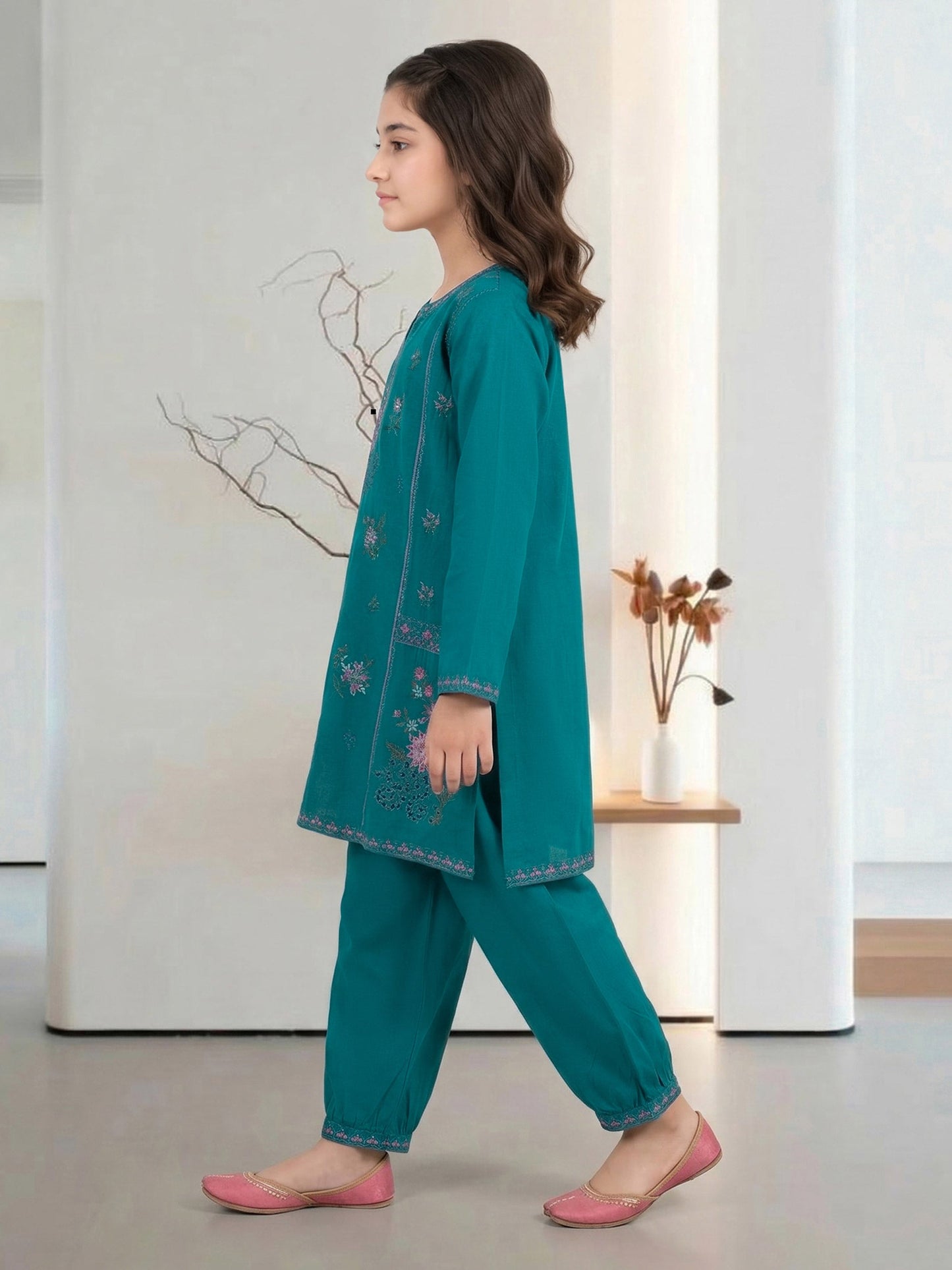 2 Piece Cambric Suit- Embroidered (Pret)
