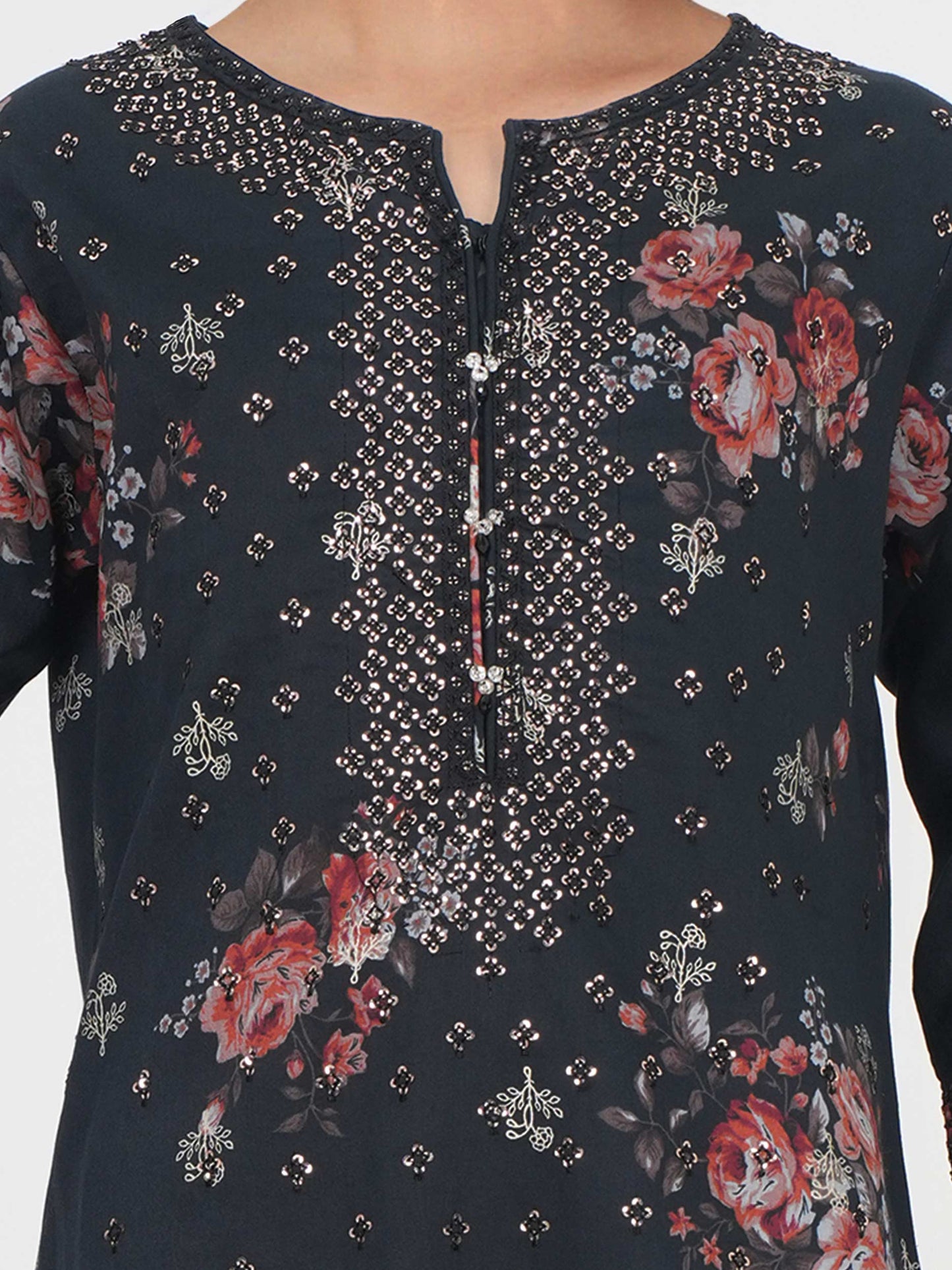 2 Piece Satin Suit- Embroidered (Pret)