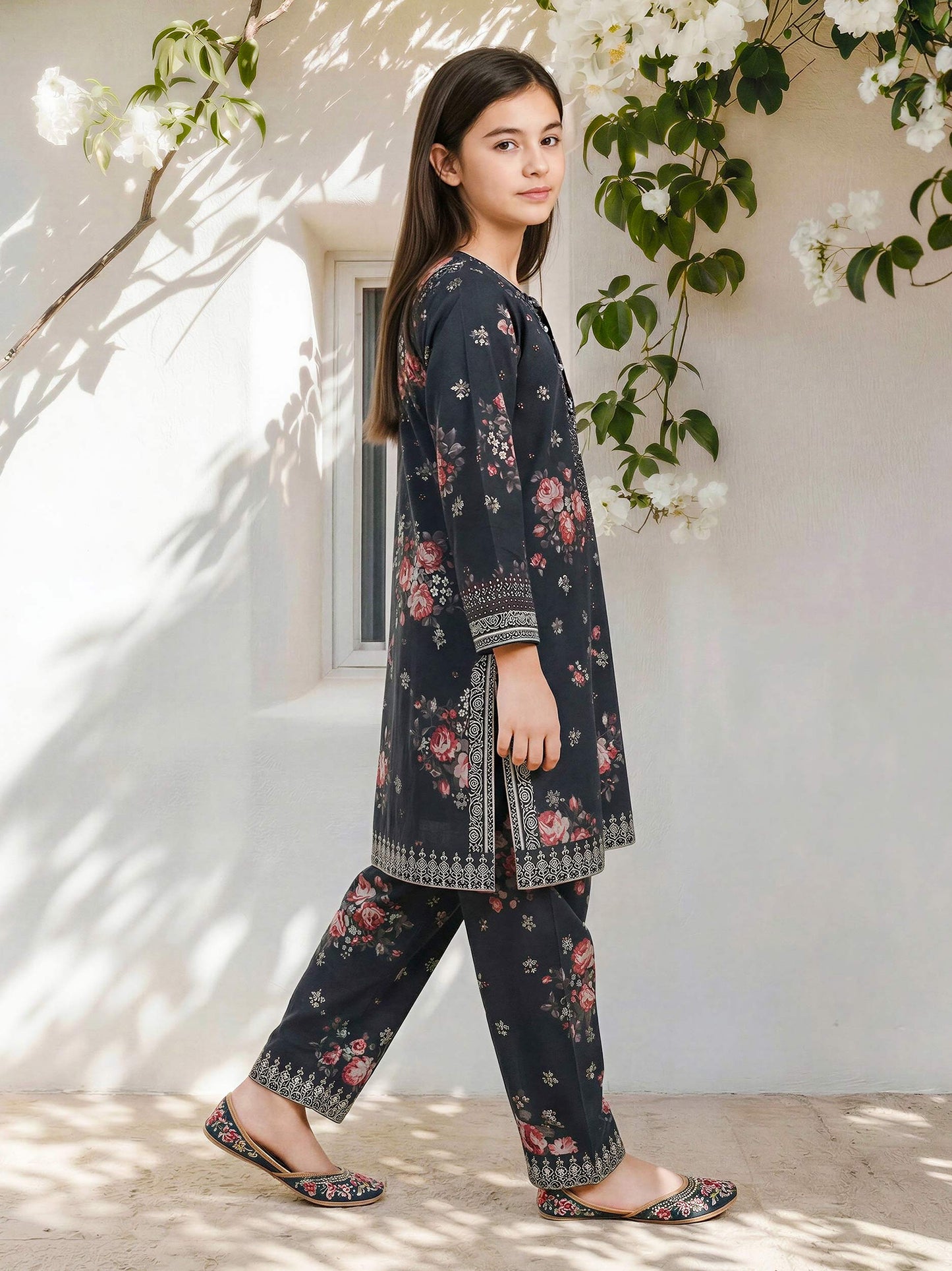 2 Piece Satin Suit- Embroidered (Pret)