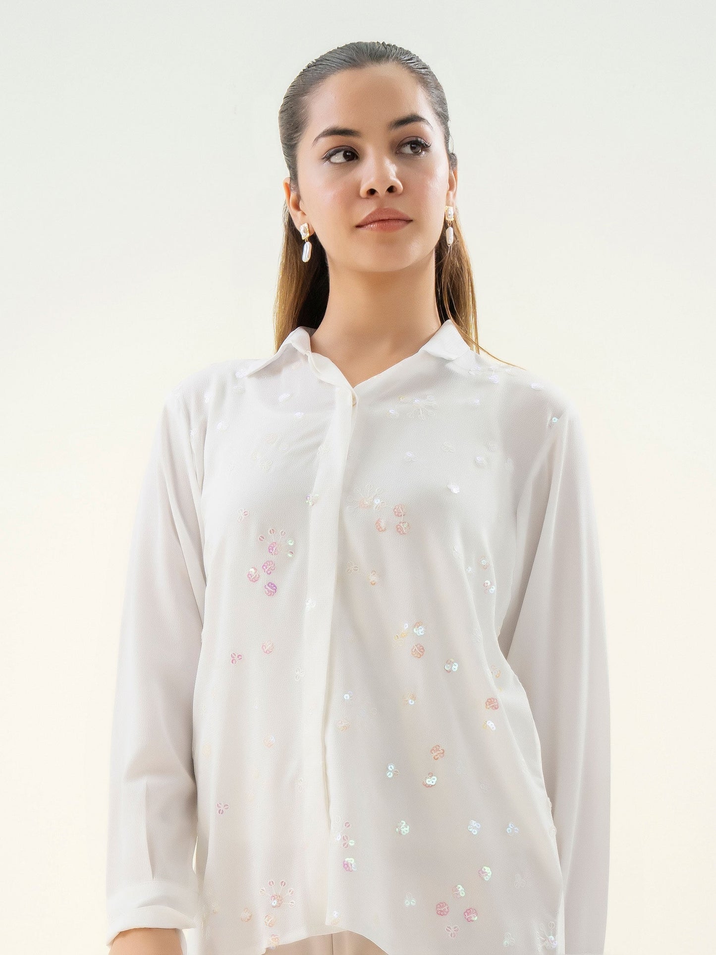 Embroidered Crepe Top
