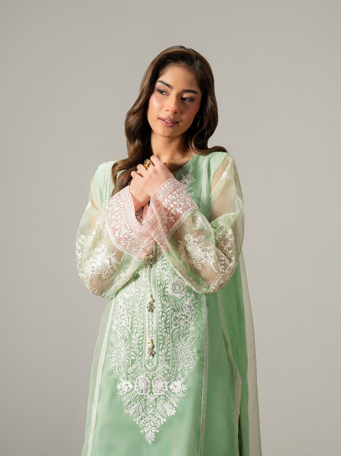 2 Piece Organza Suit-Embroidered (Pret)