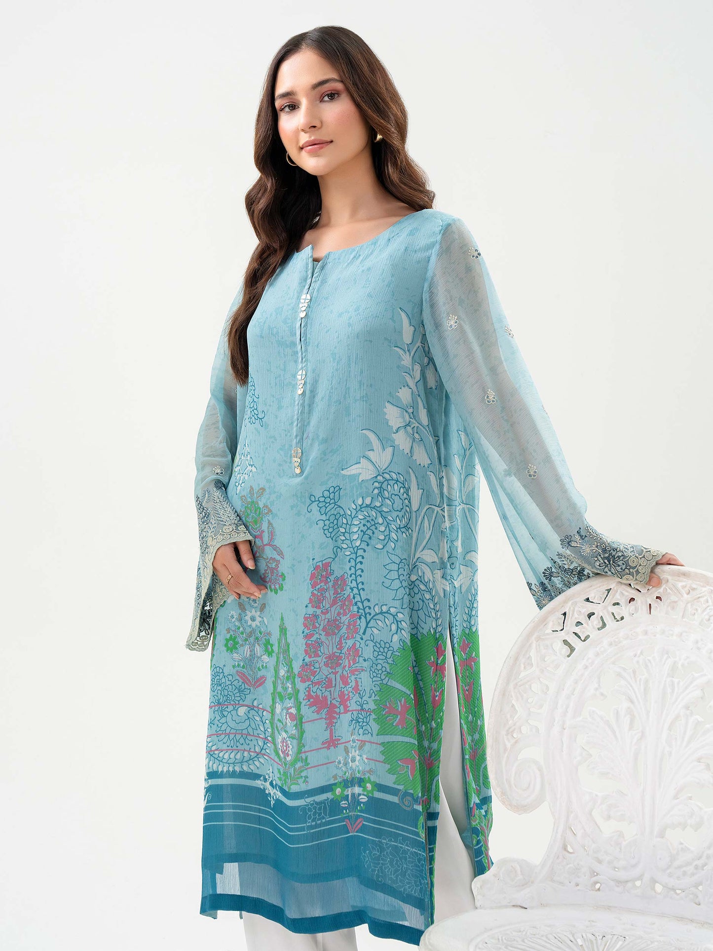 Chiffon Shirt-Embroidered (Pret)