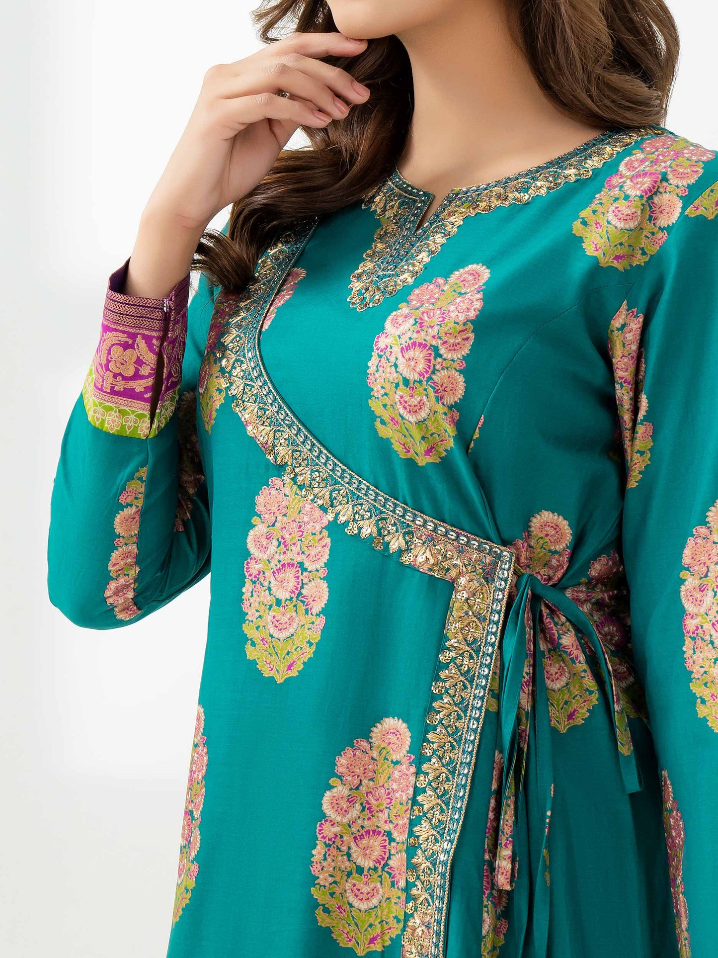 2 Piece Satin Suit-Embroidered (Pret)