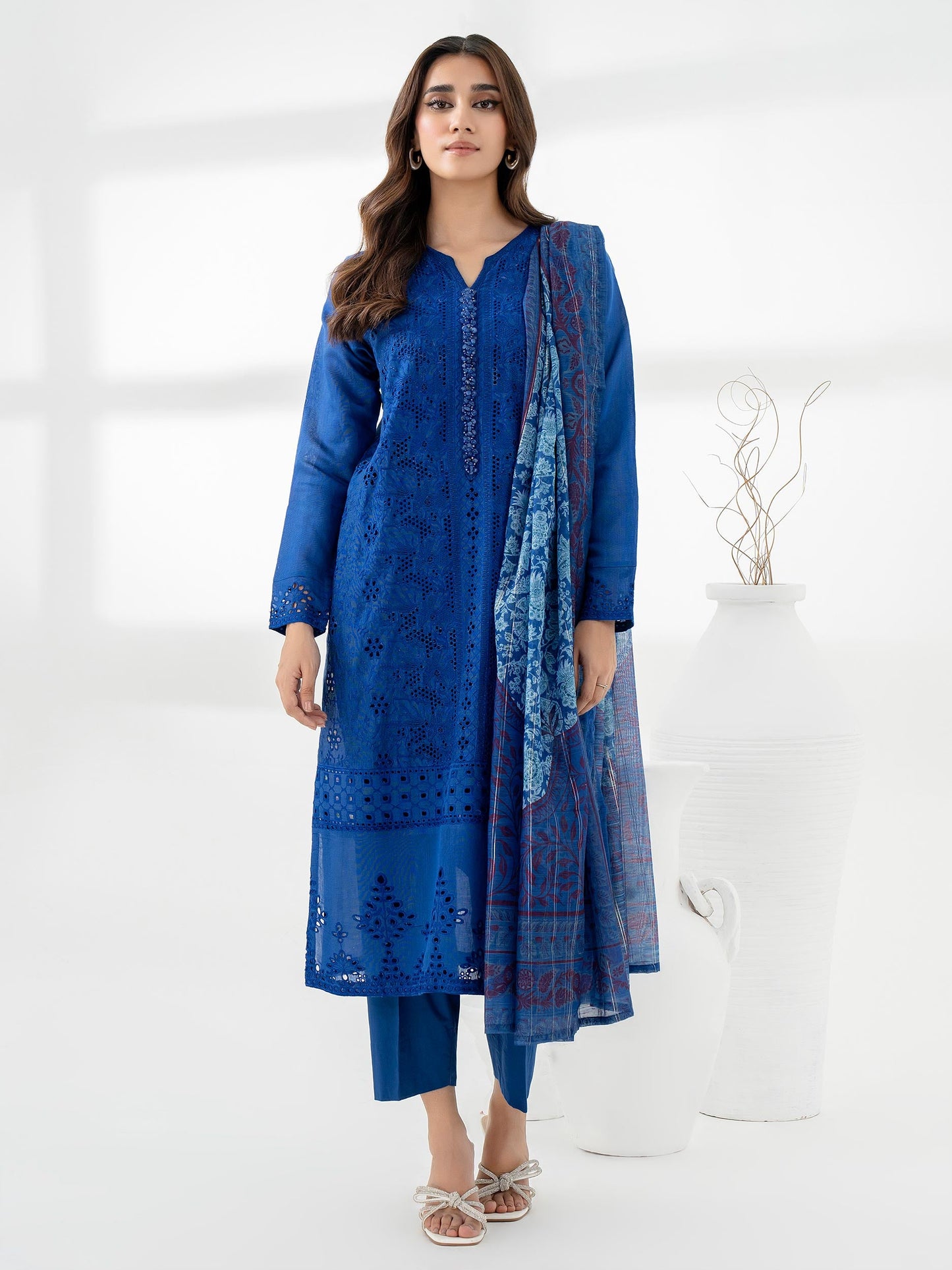 3 Piece Cotton Net Suit-Embroidered (Pret)