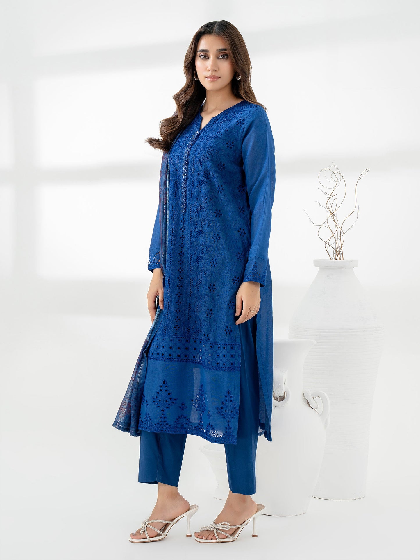 3 Piece Cotton Net Suit-Embroidered (Pret)