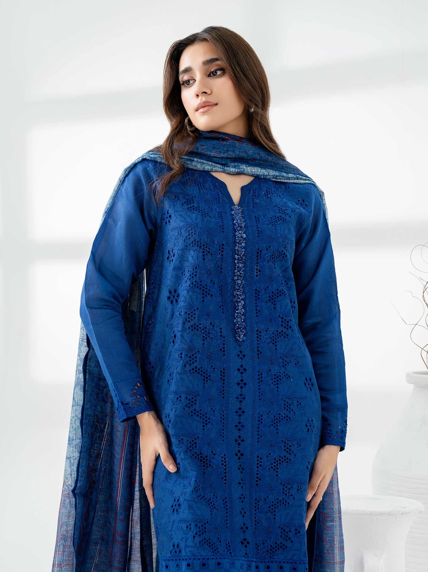 3 Piece Cotton Net Suit-Embroidered (Pret)