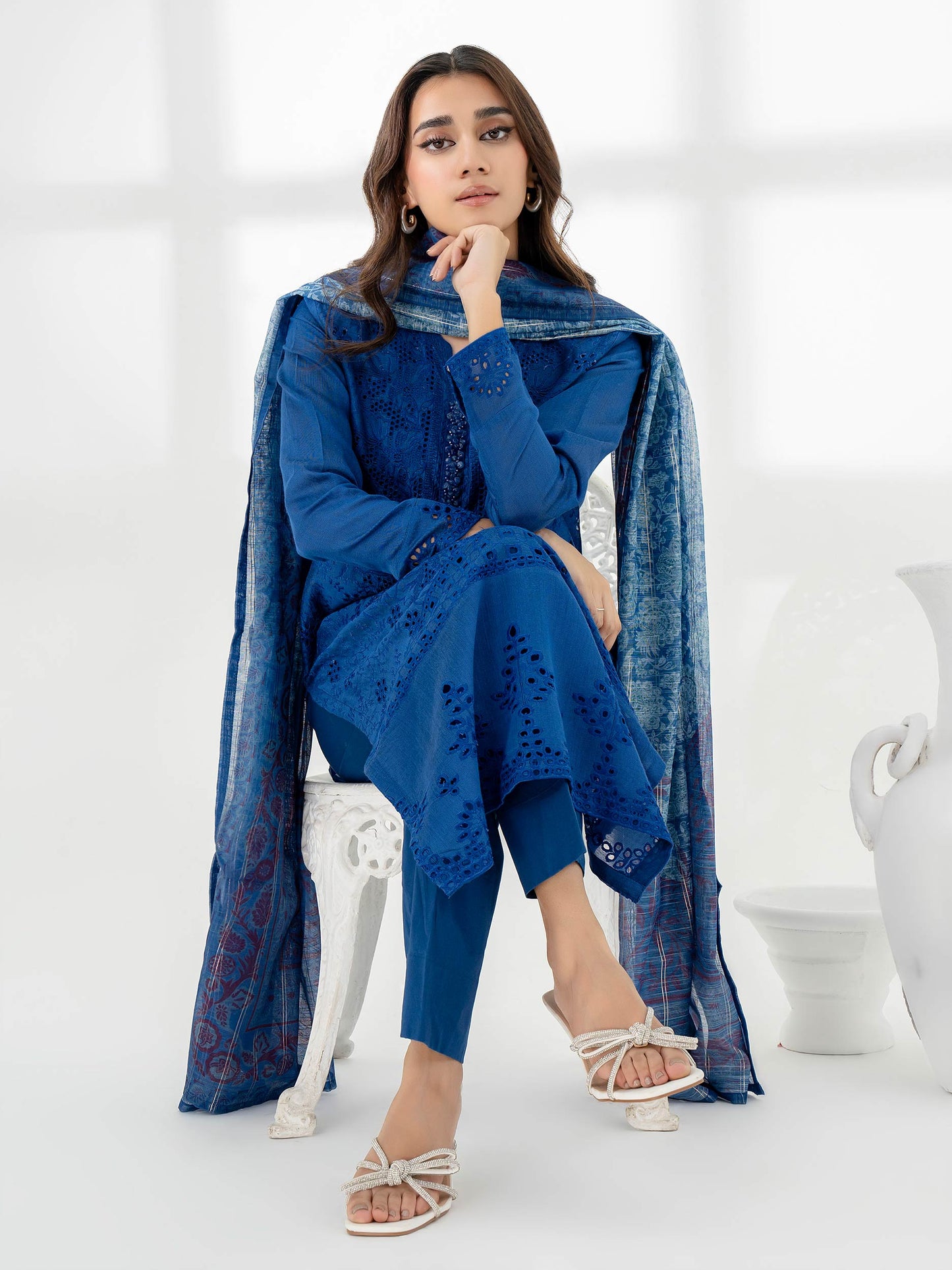 3 Piece Cotton Net Suit-Embroidered (Pret)