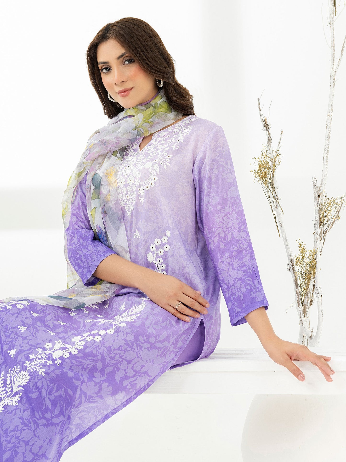 3 Piece Chiffon Suit-Embroidered (Pret)