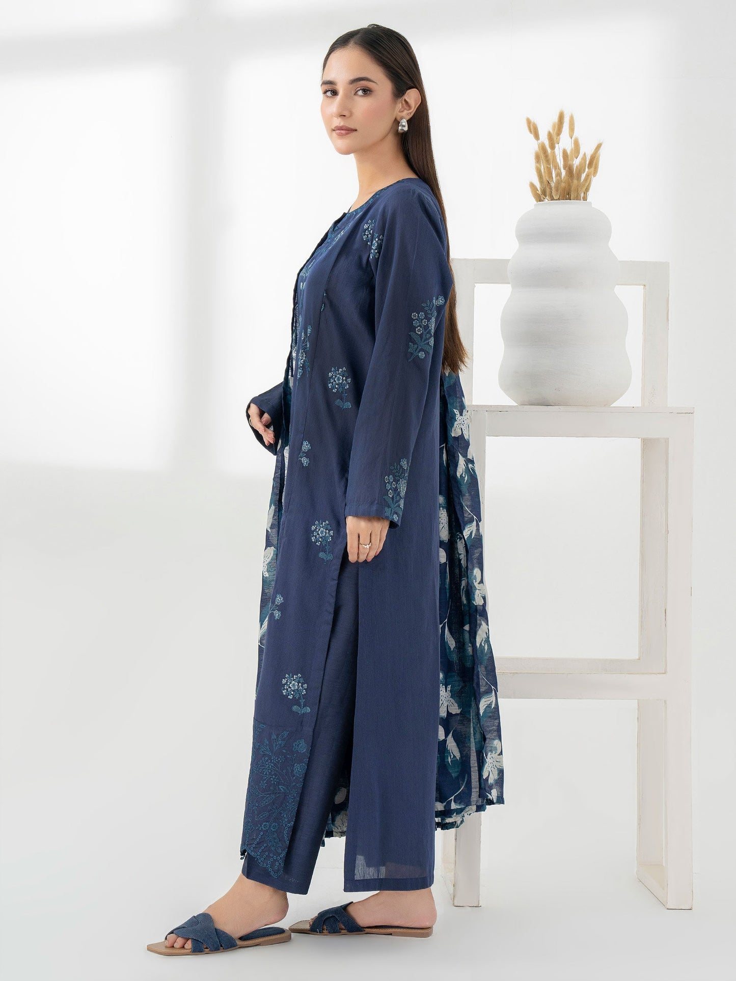 3 Piece Raw Silk Suit-Embroidered (Pret)