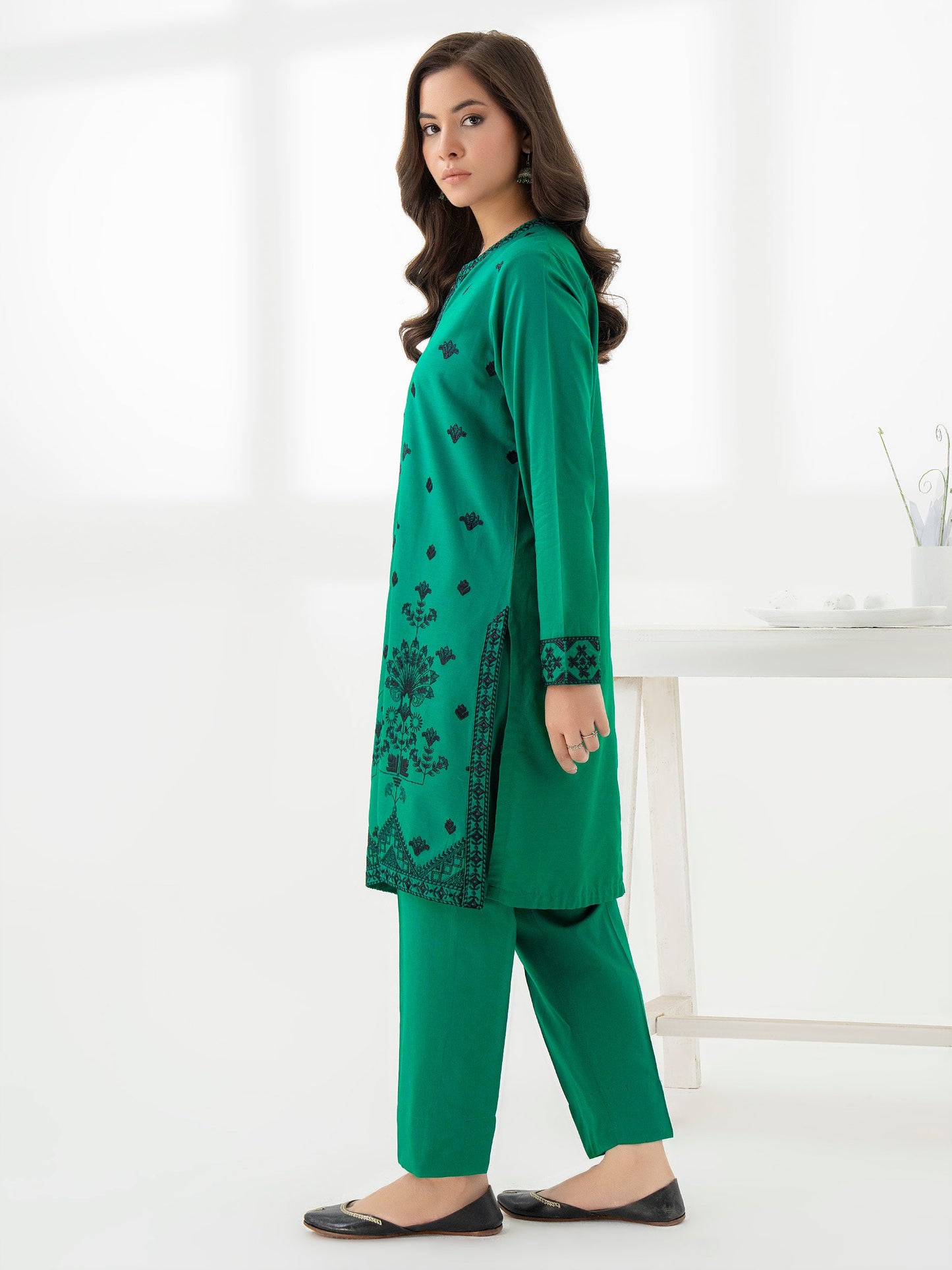 2 Piece Satin Suit-Embroidered (Pret)