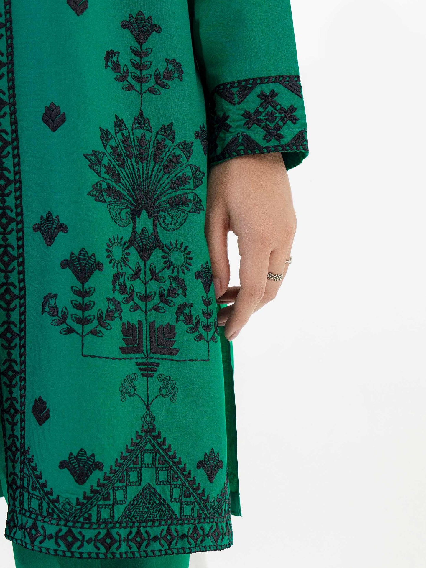 2 Piece Satin Suit-Embroidered (Pret)