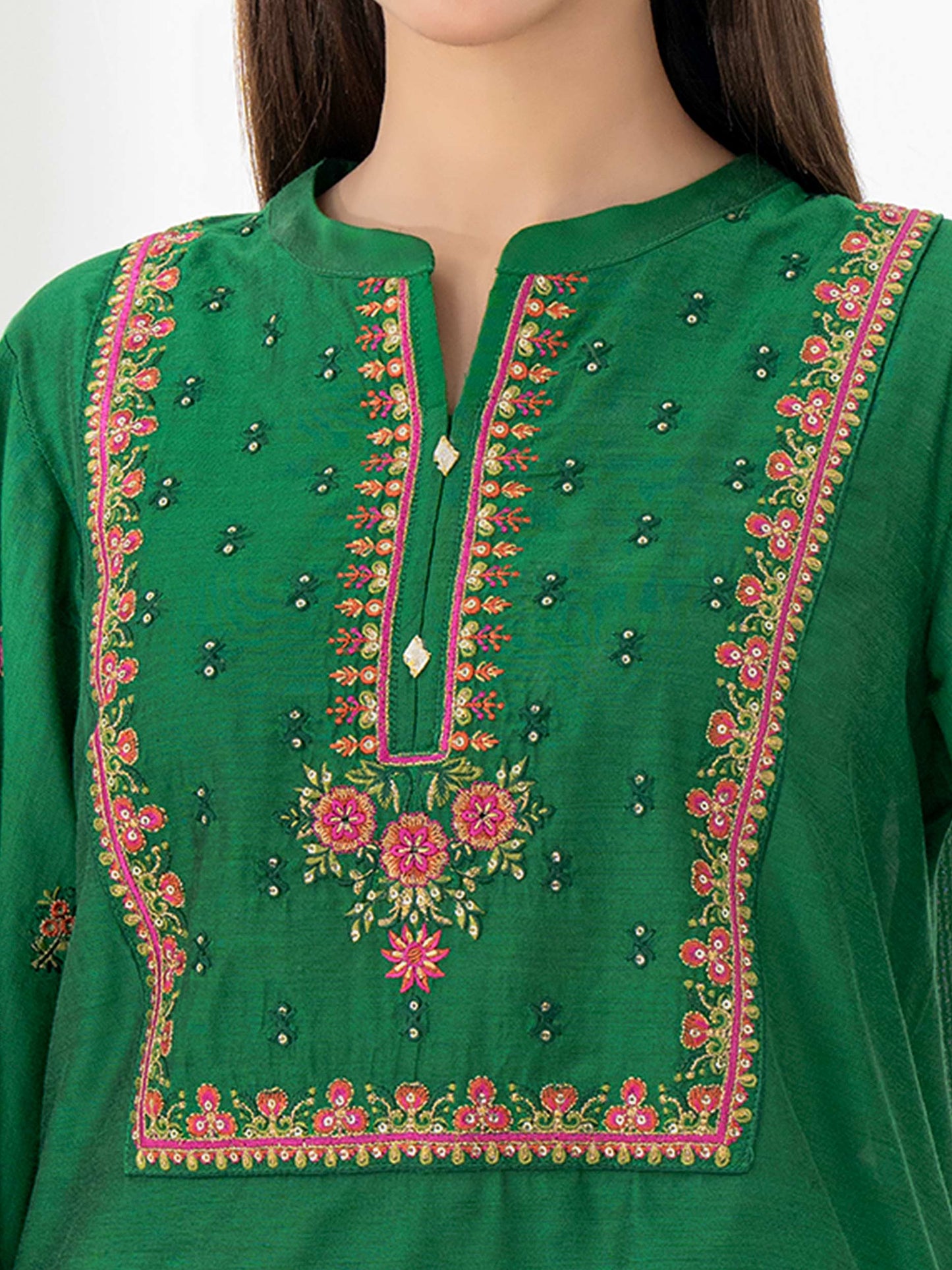 2 Piece Raw Silk Suit-Embroidered (Pret)