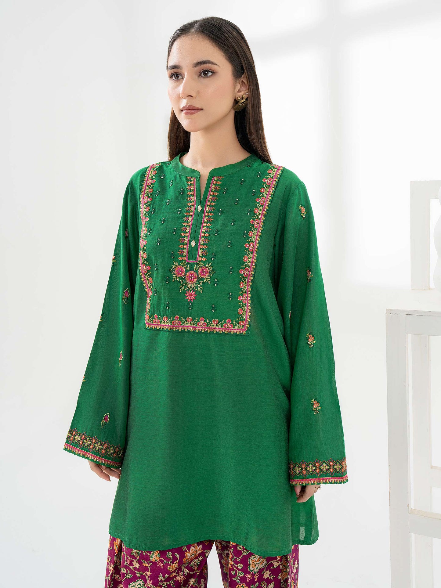 2 Piece Raw Silk Suit-Embroidered (Pret)