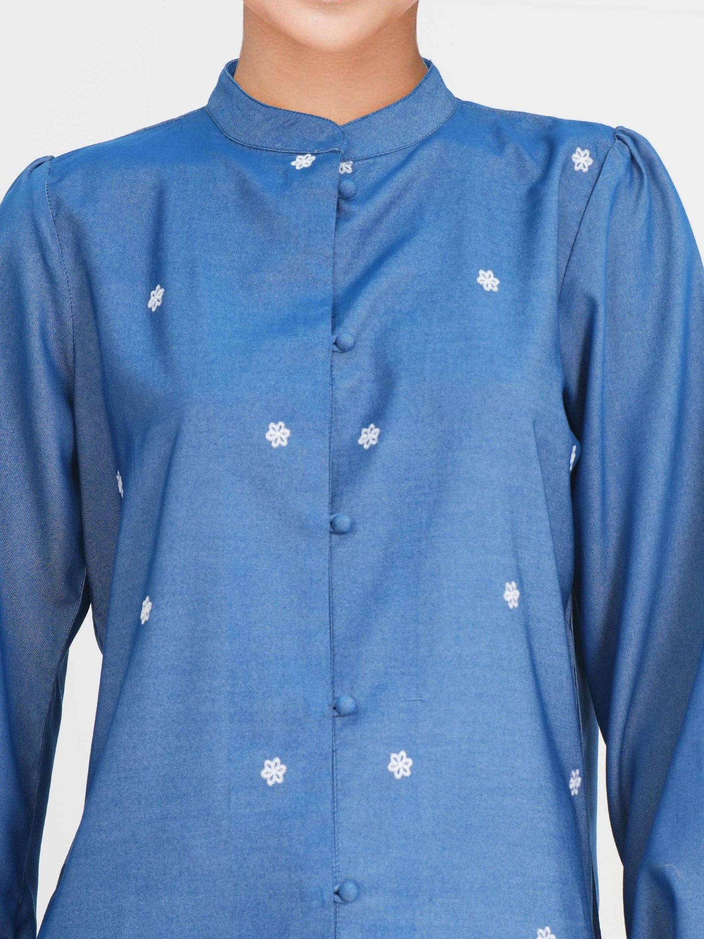 Denim Top- Embroidered