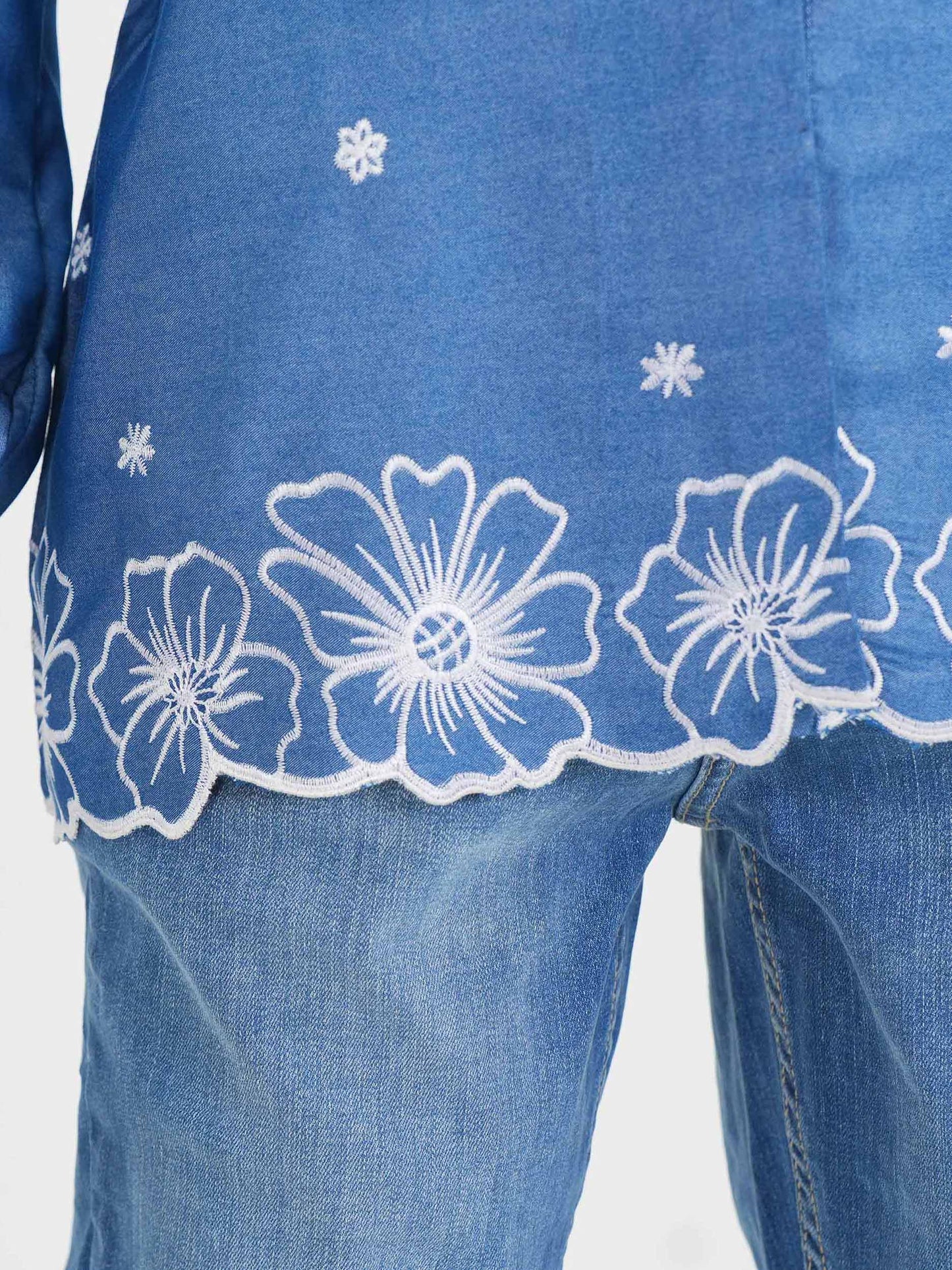 Denim Top- Embroidered