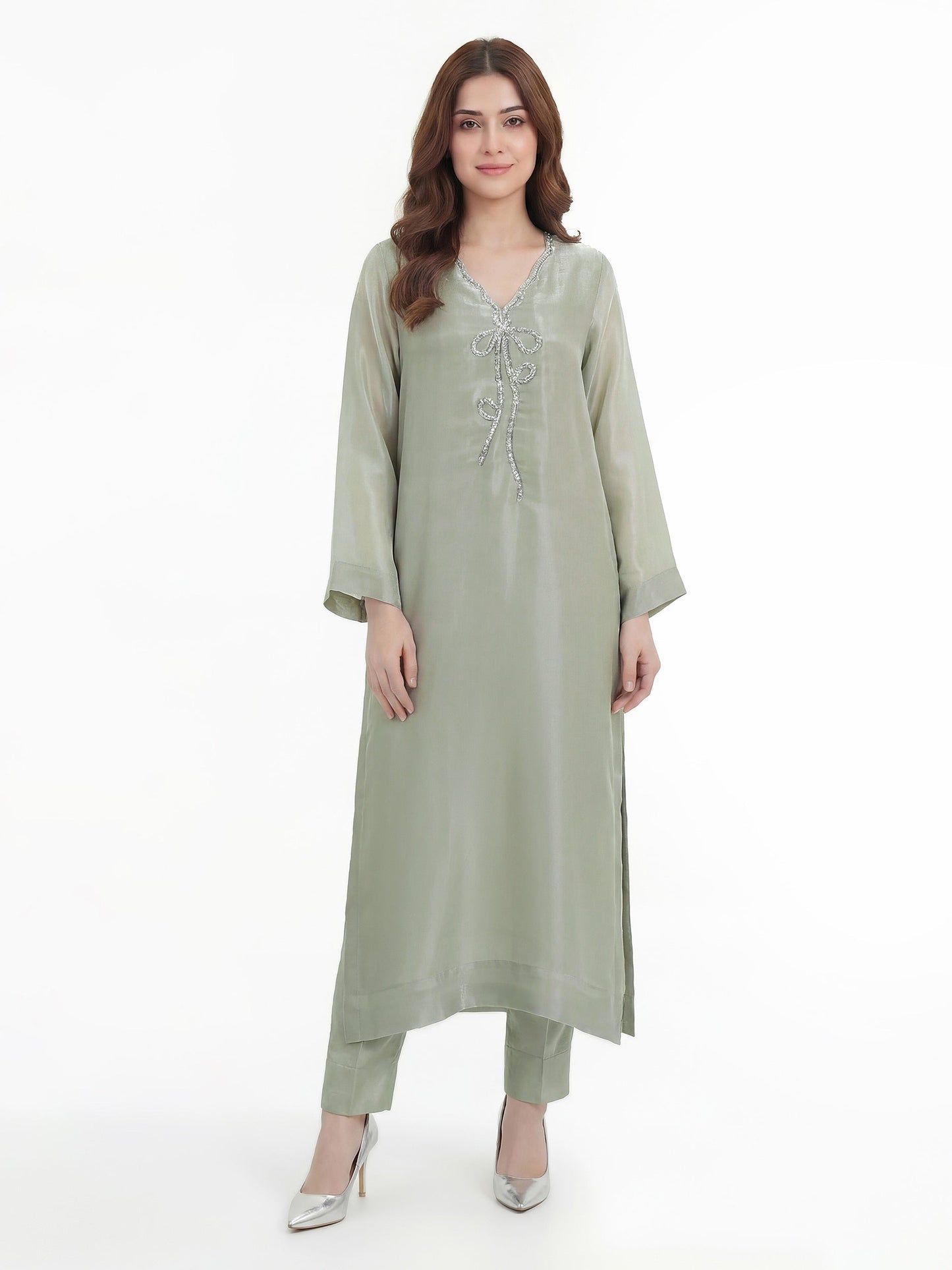 2 Piece Silk Suit- Embellished (Pret)