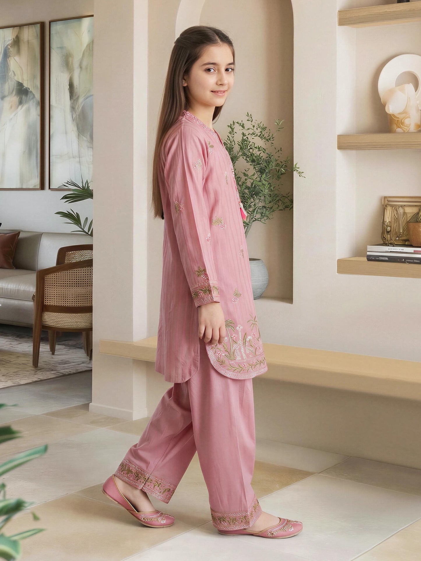 2 Piece Self Jacquard Suit- Embroidered (Pret)